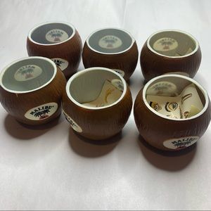 Set Of 6 Malibu Coconut Rum Plastic Coconut Cups 12 Oz